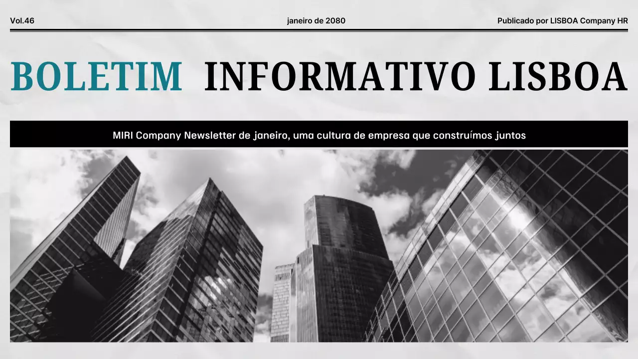 Boletim informativo empresarial predefinido a preto e branco