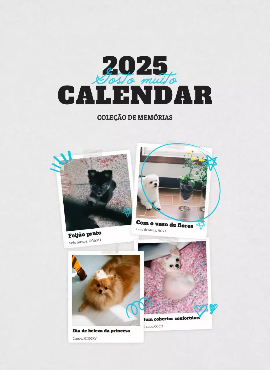 Calendário fotográfico de animais de ballet branco e elegante
