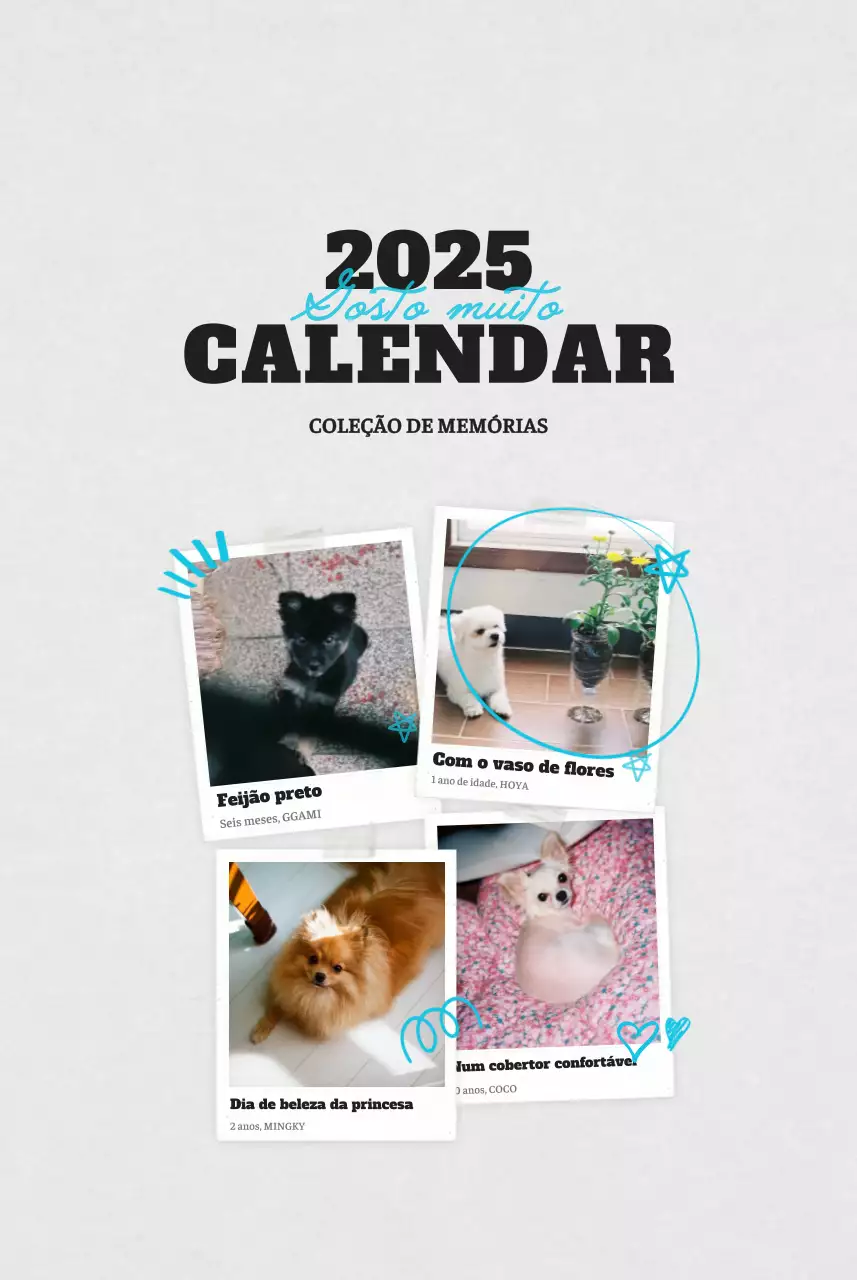 Calendário fotográfico de animais de ballet branco e elegante