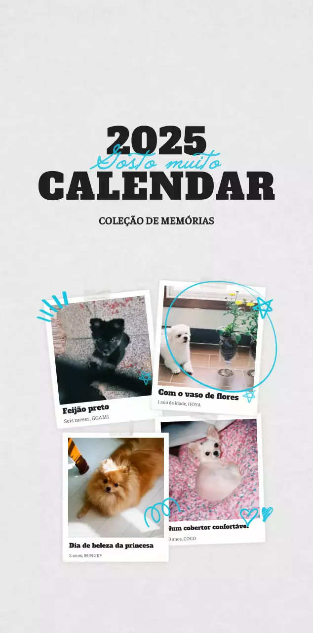 Calendário fotográfico de animais de ballet branco e elegante
