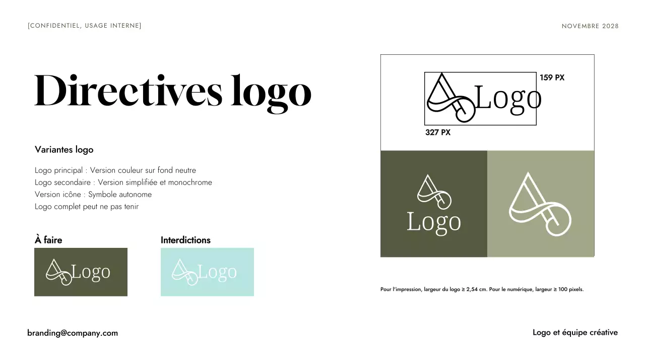 Ligne directrice de la marque verte minimaliste