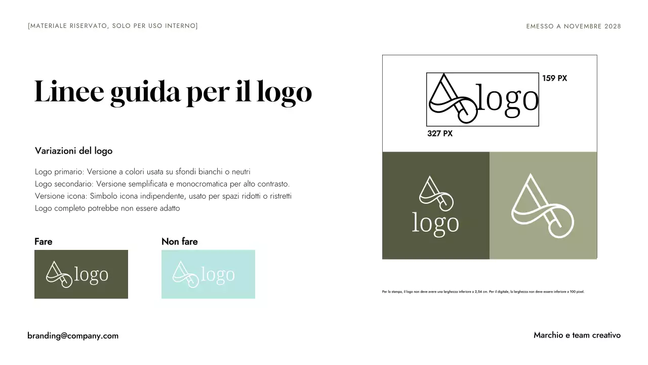 Linea guida del marchio verde minimalista