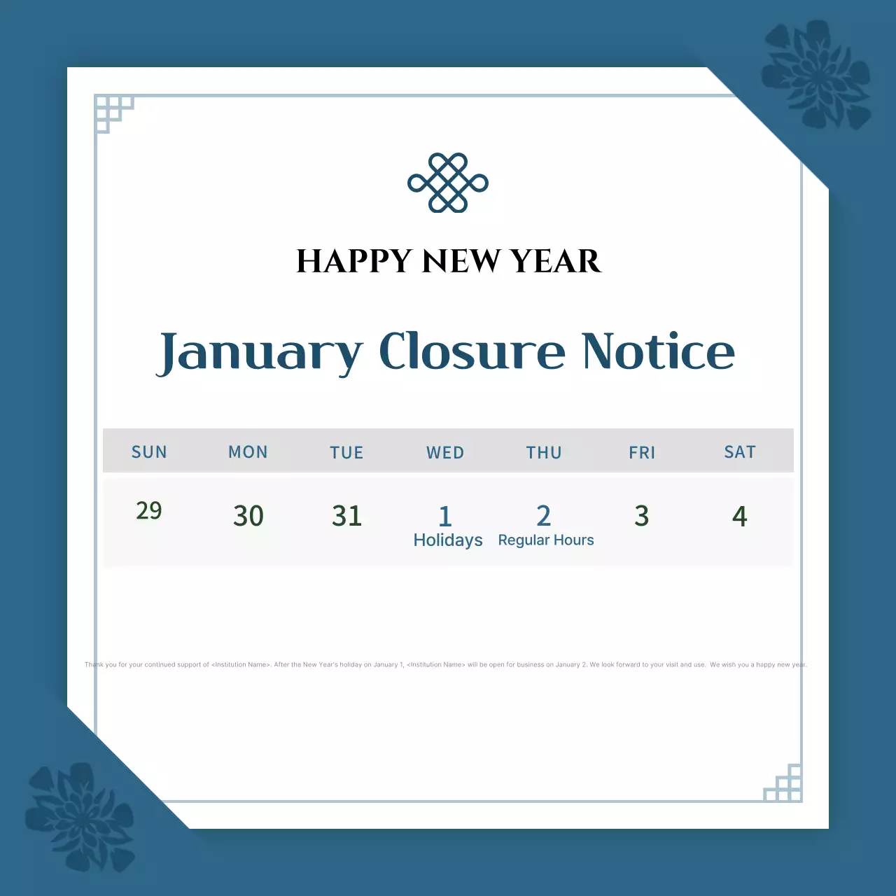 Aviso de fechamento simples da Blue Simple Anúncio de postagem nas redes sociais