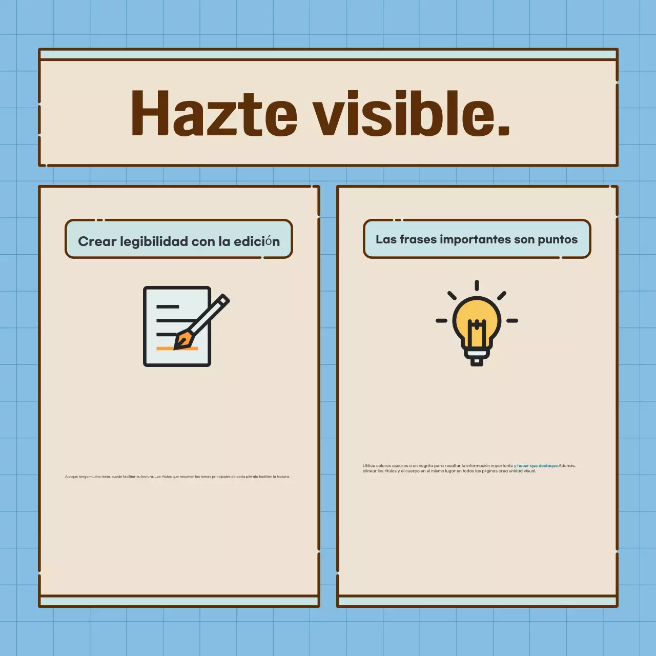 Tarjetas limpias y centradas en el texto en azulRedacción de noticias