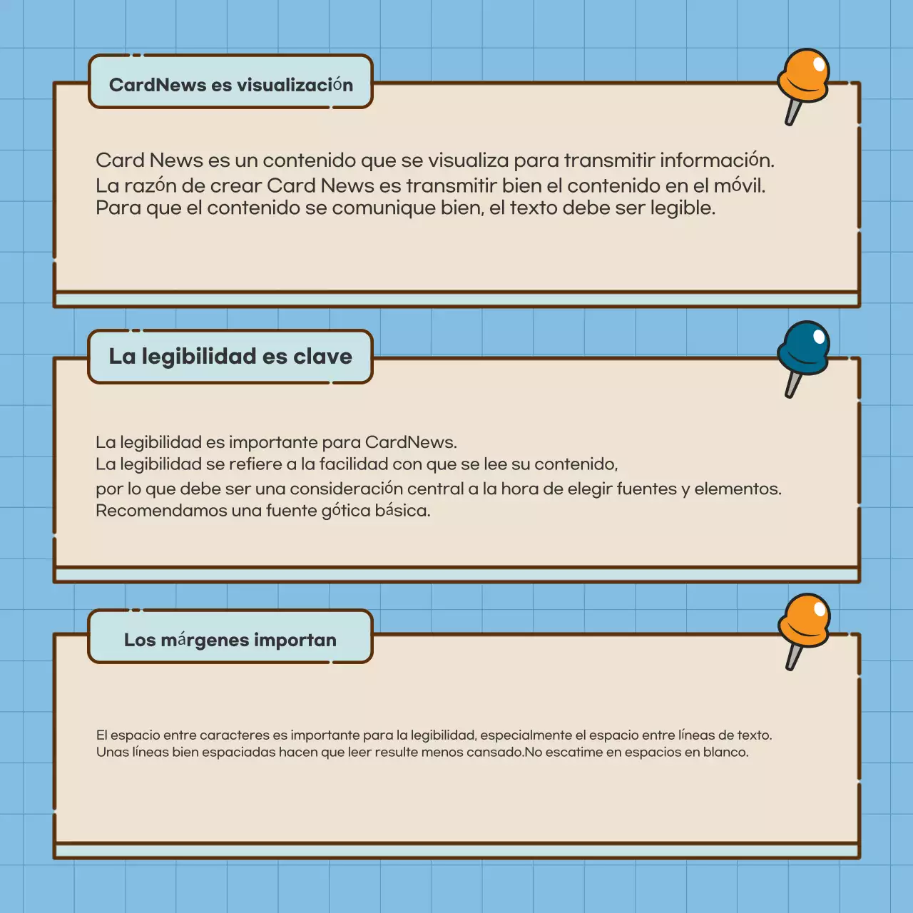 Tarjetas limpias y centradas en el texto en azulRedacción de noticias