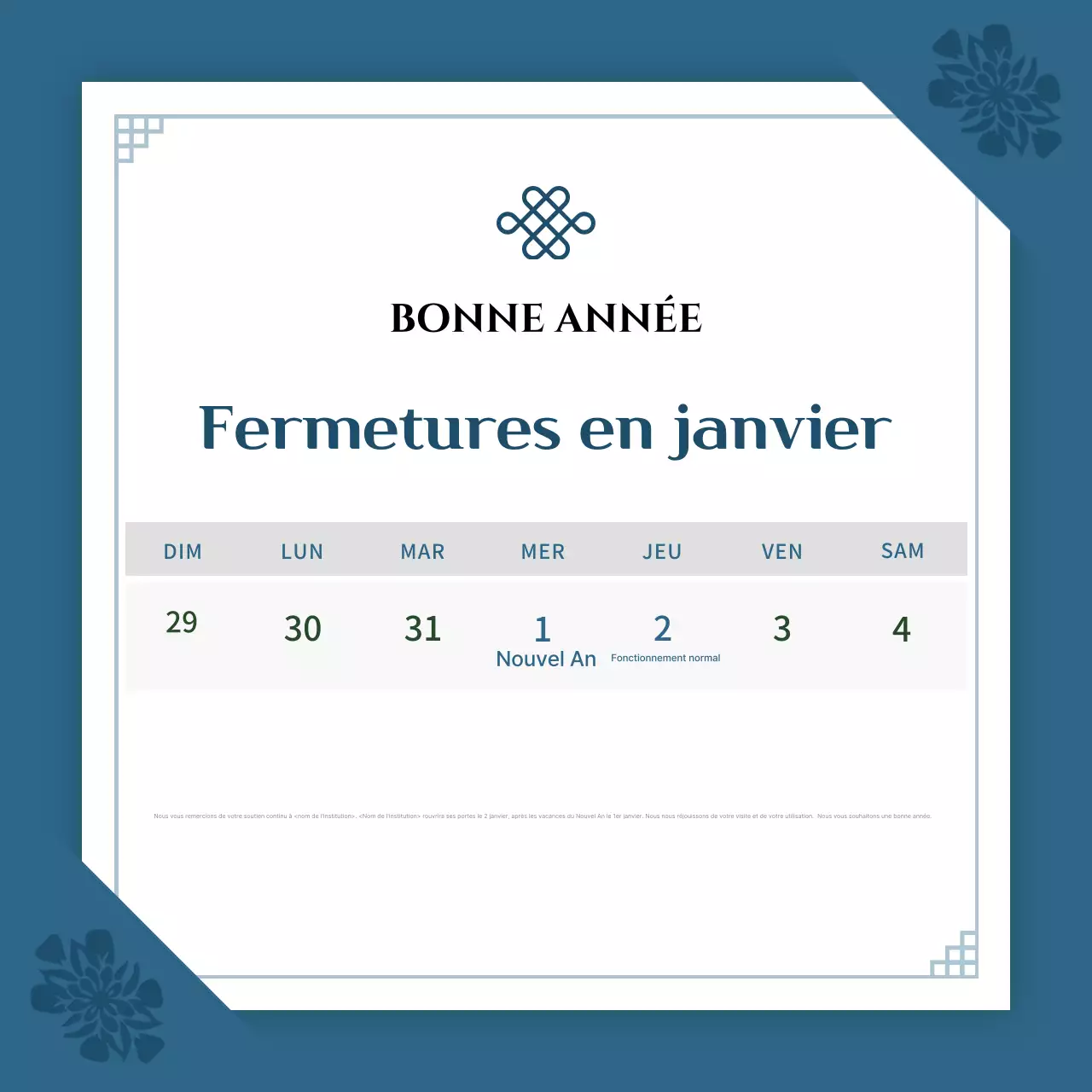 Un simple faire-part bleu et bleu marine pour les fêtes de fin d'année