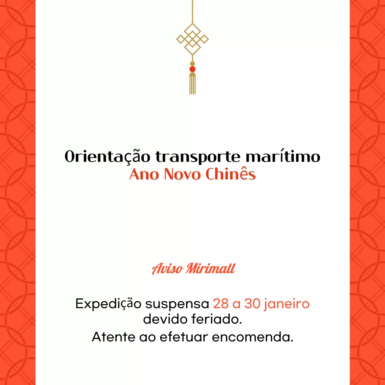 Um simples aviso de entrega do feriado do Ano Novo Chinês em laranja e branco