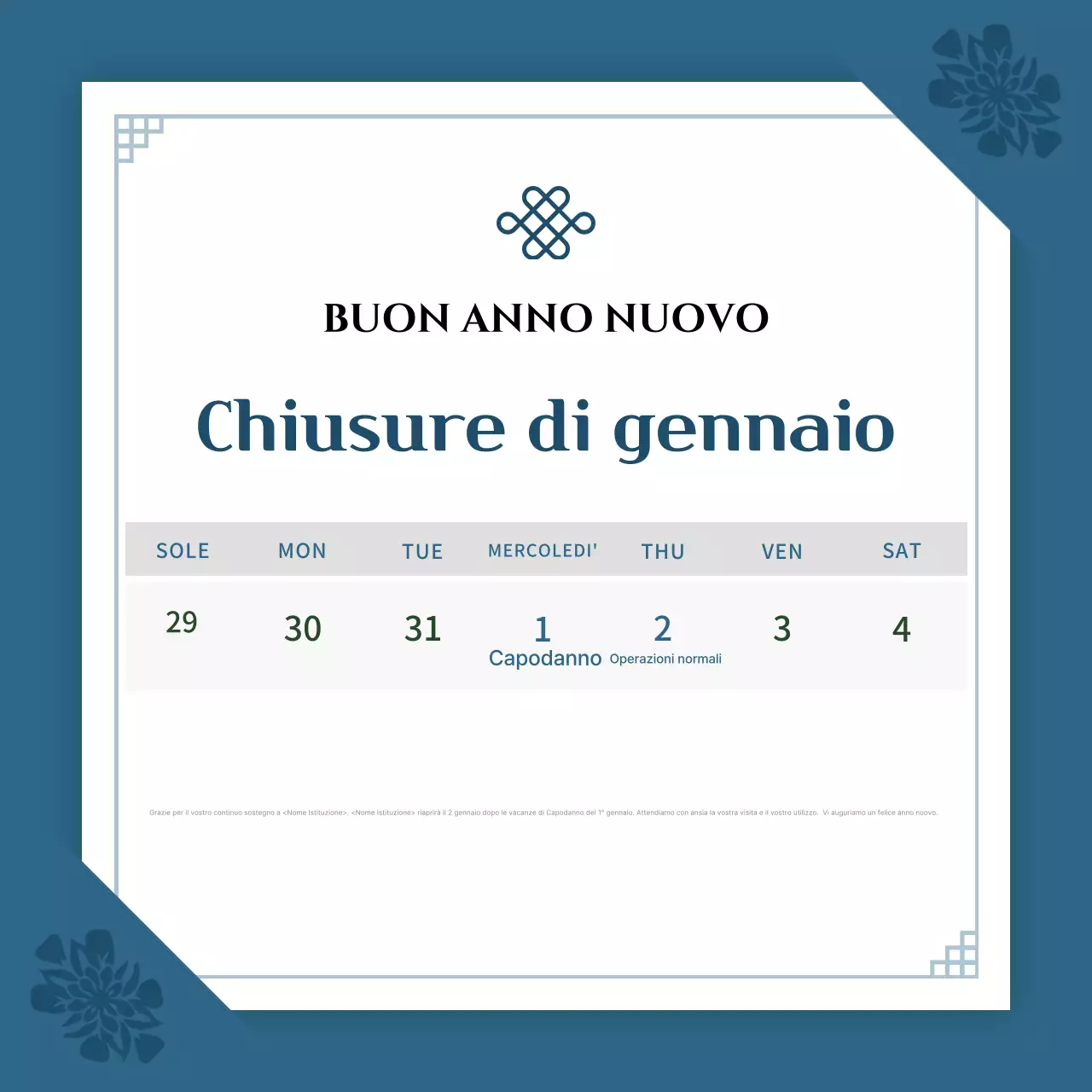 Un semplice annuncio per le vacanze di Capodanno in blu e blu navy