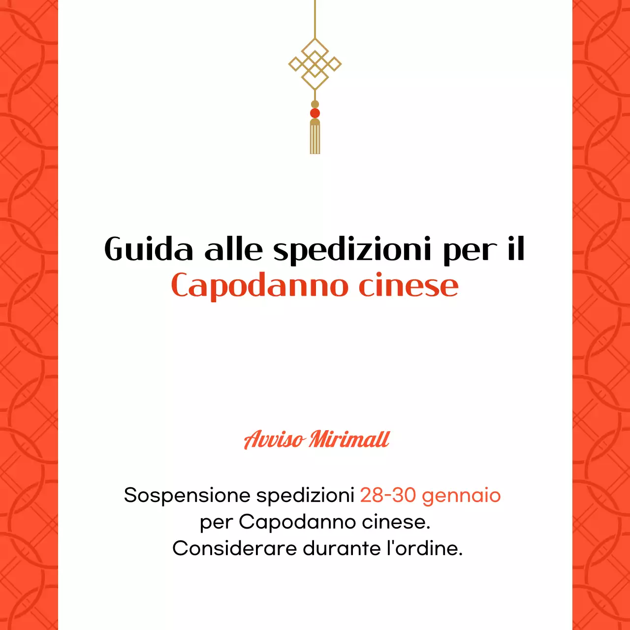 Un semplice avviso di consegna per le festività del Capodanno cinese in bianco e arancione