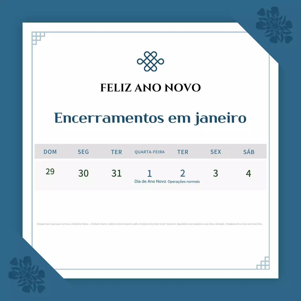 Um simples anúncio de Ano Novo em azul e azul-marinho
