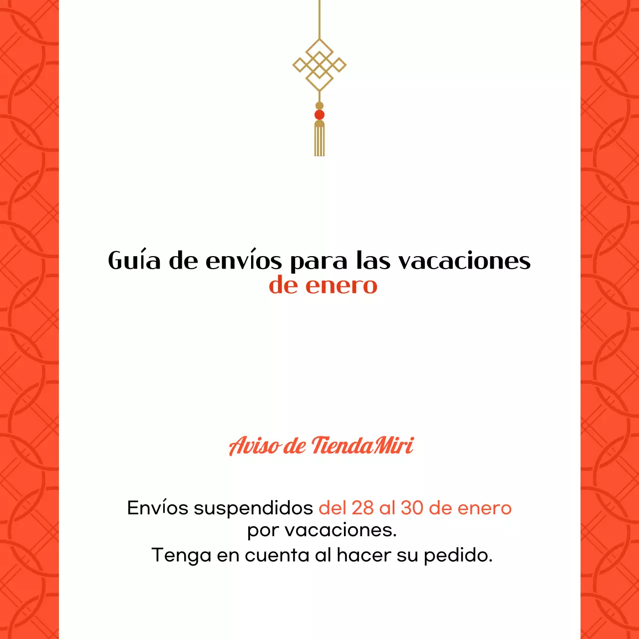 Un sencillo aviso de entrega naranja y blanco para el Año Nuevo chino