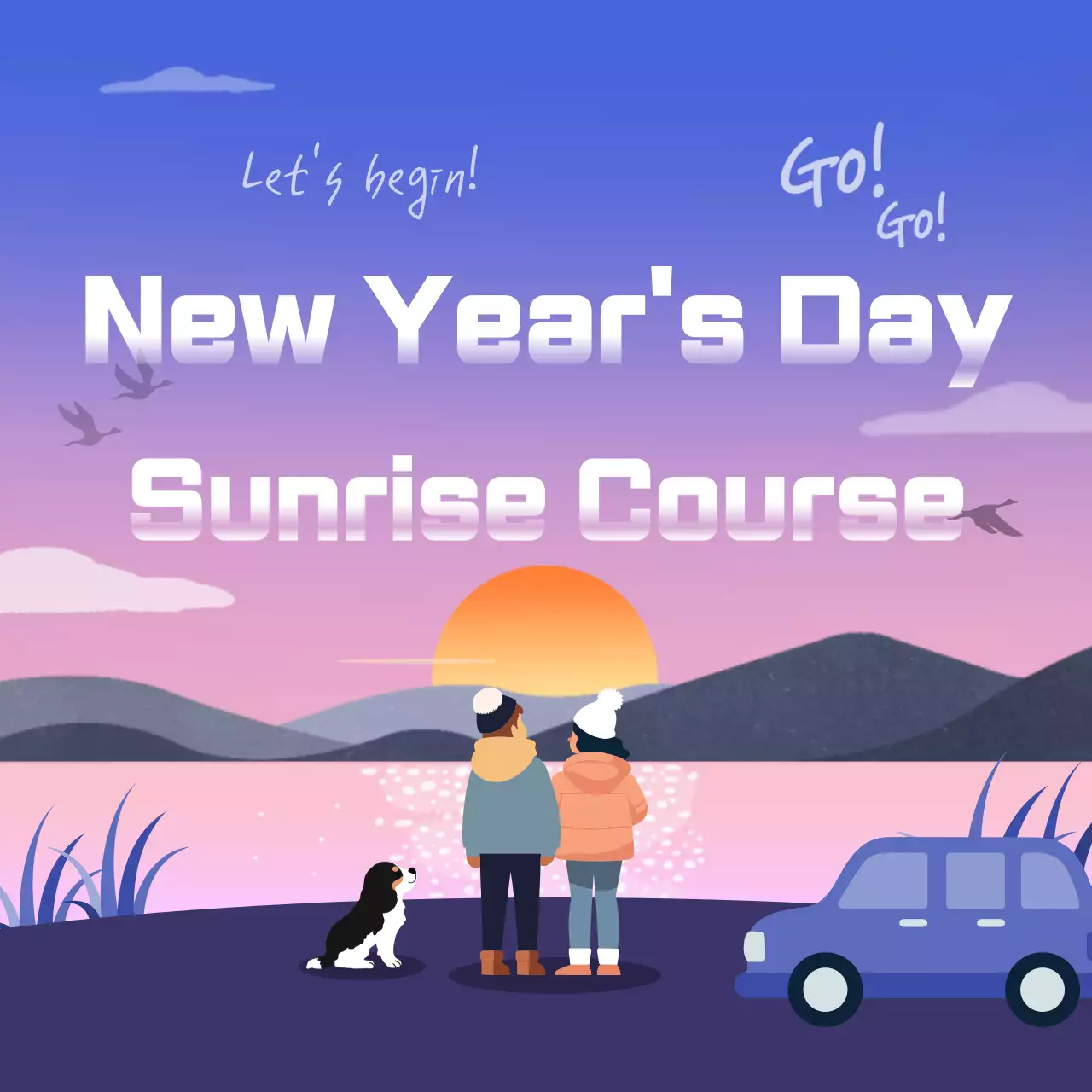 Convite para o curso Purple Aesthetic Sunrise Publicação nas redes sociais