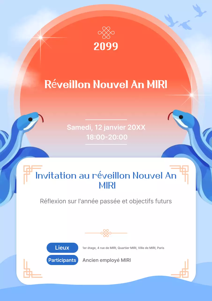 Invitation traditionnelle au réveillon du Nouvel An en bleu
