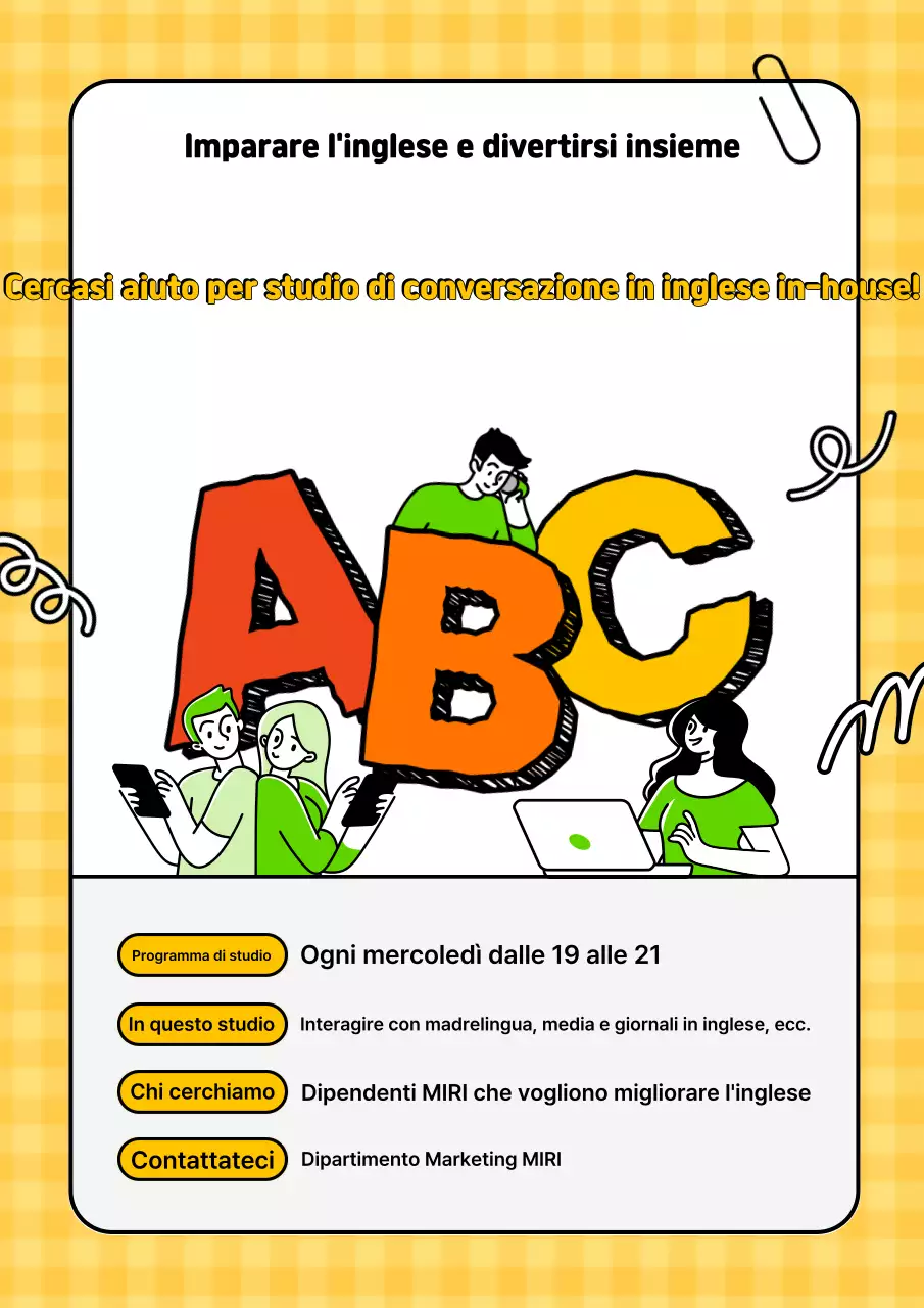 Riassunto dello studio dell'inglese Yellow Pop