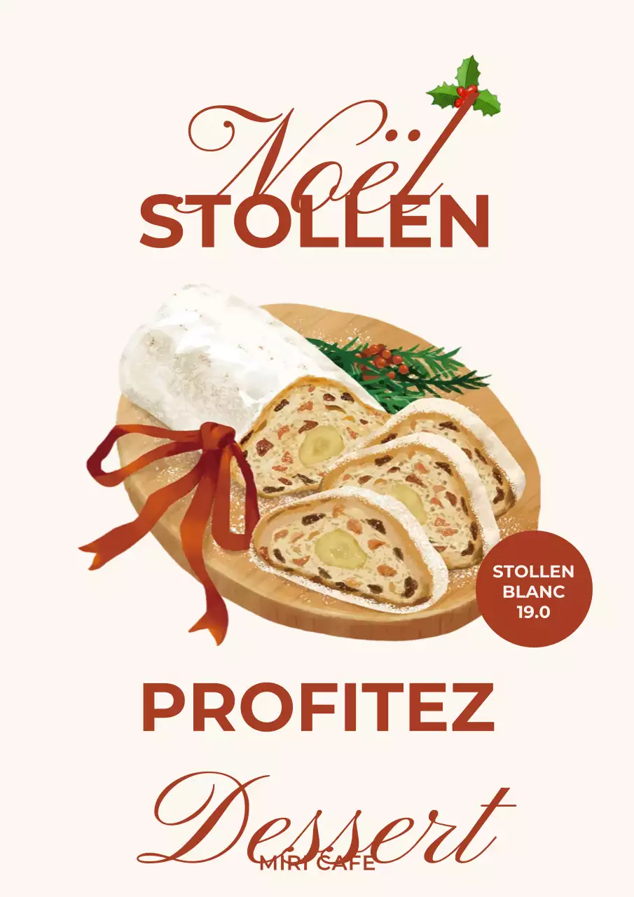 Publicité pour le dessert stollen beige vintage