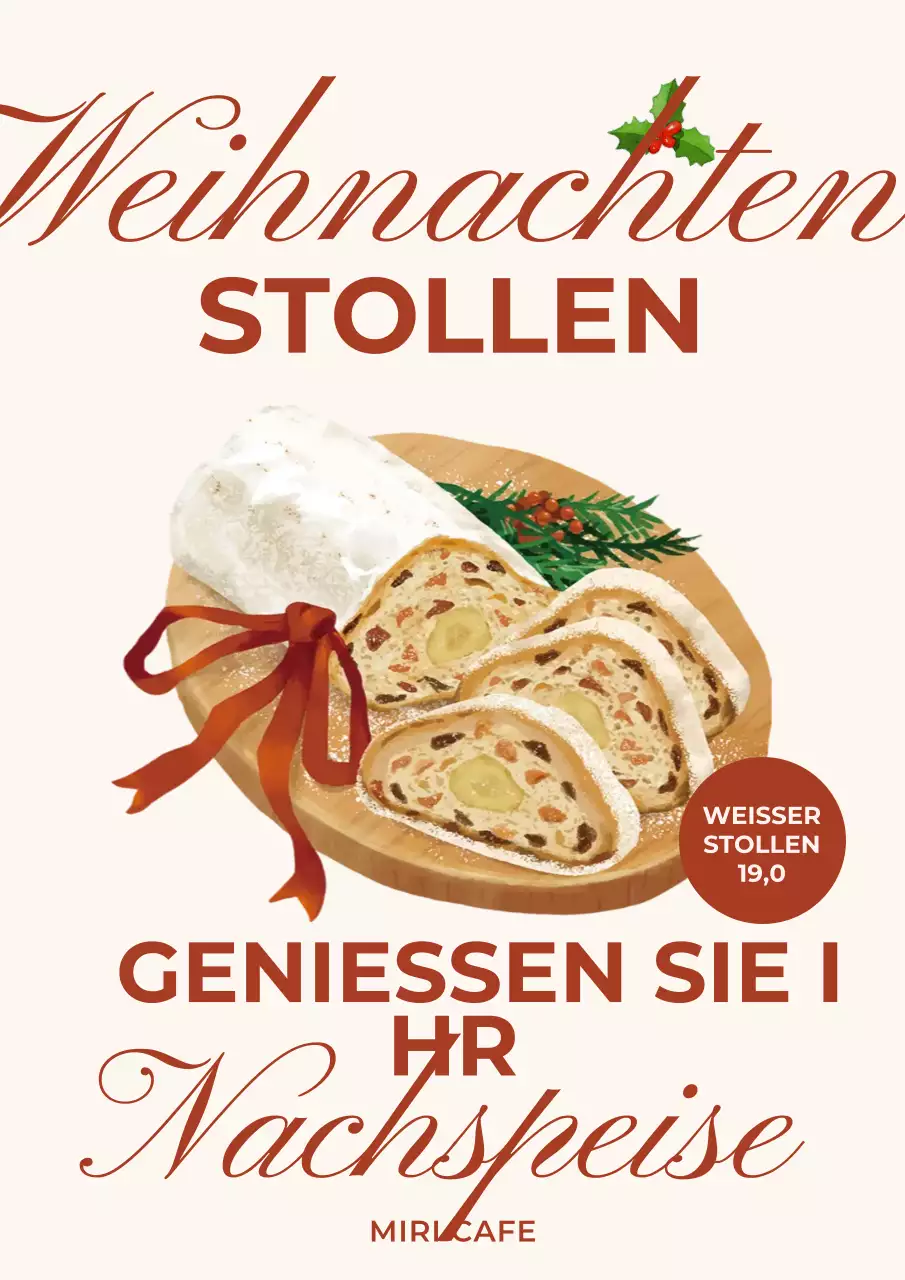 Beigefarbene Werbung für Stollendesserts