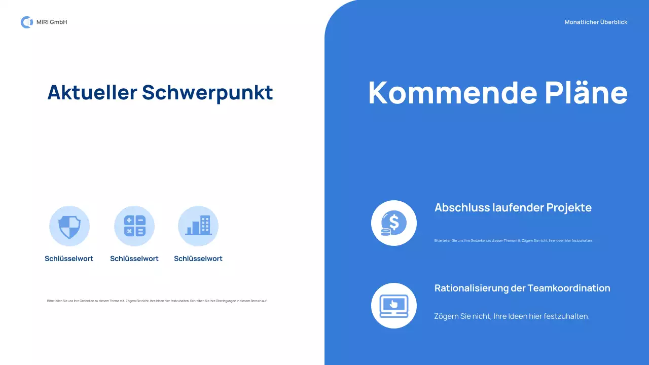 blue modern monthly review report pitch