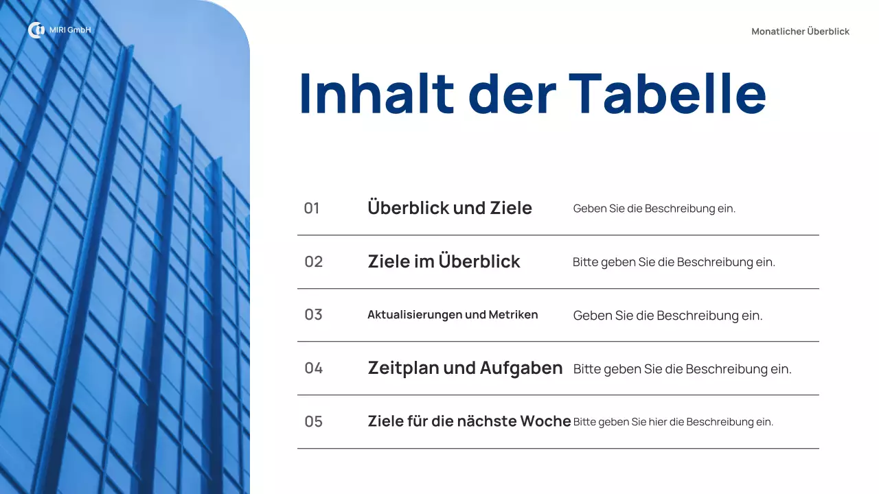 blue modern monthly review report pitch