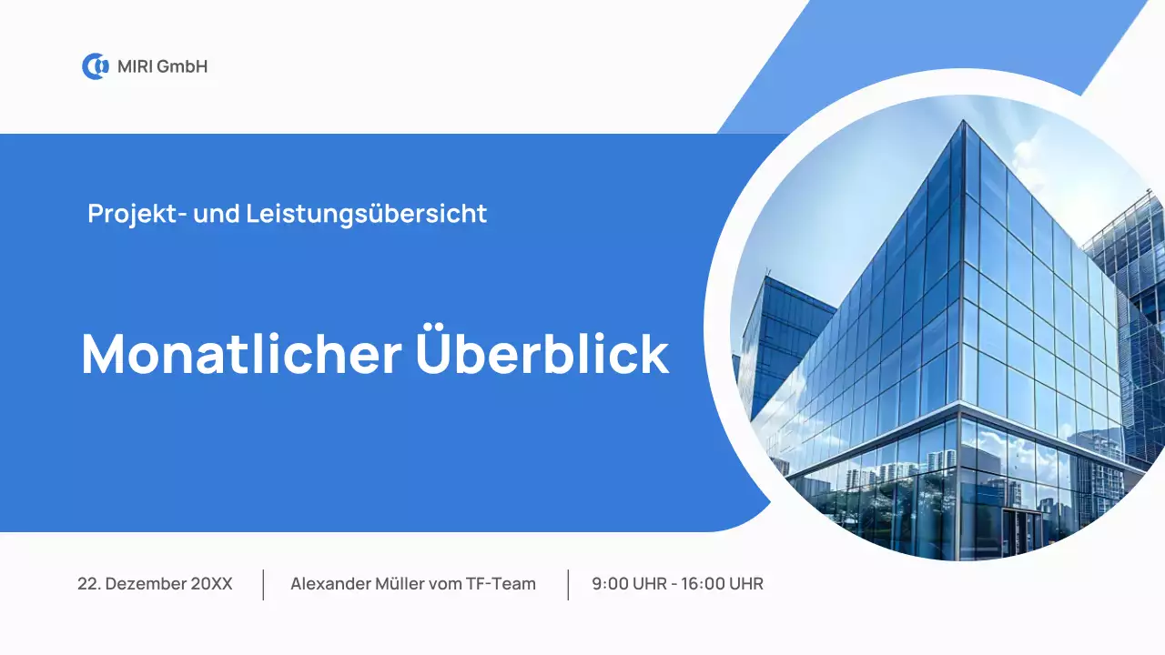 blue modern monthly review report pitch