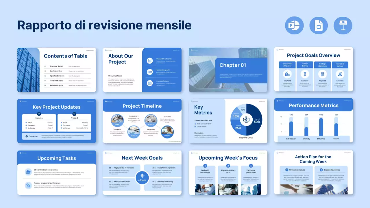 rapporto di revisione mensile blue modern pitch