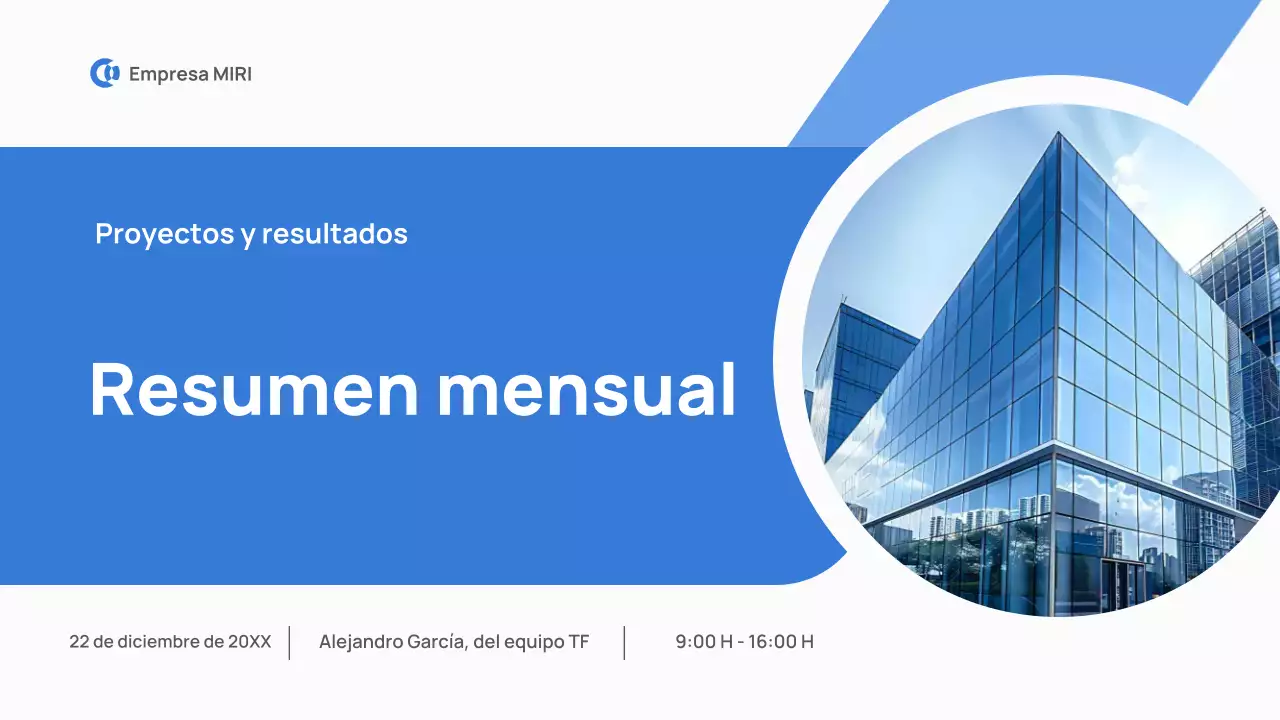 blue modern monthly review report pitch