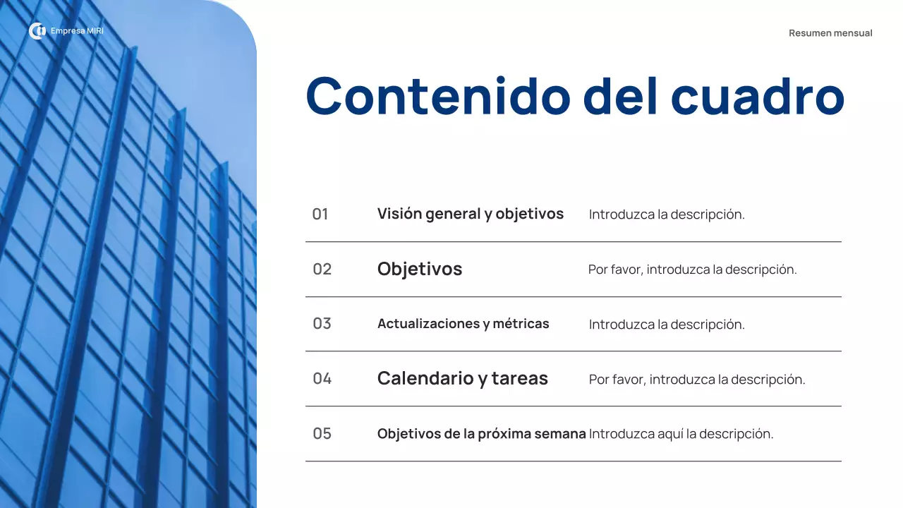 blue modern monthly review report pitch