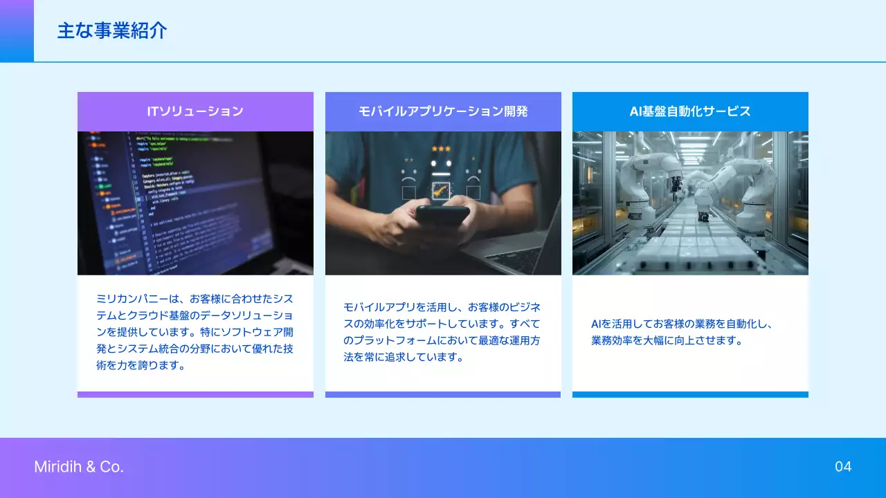 青 シンプル 会社紹介 プレゼンテーション