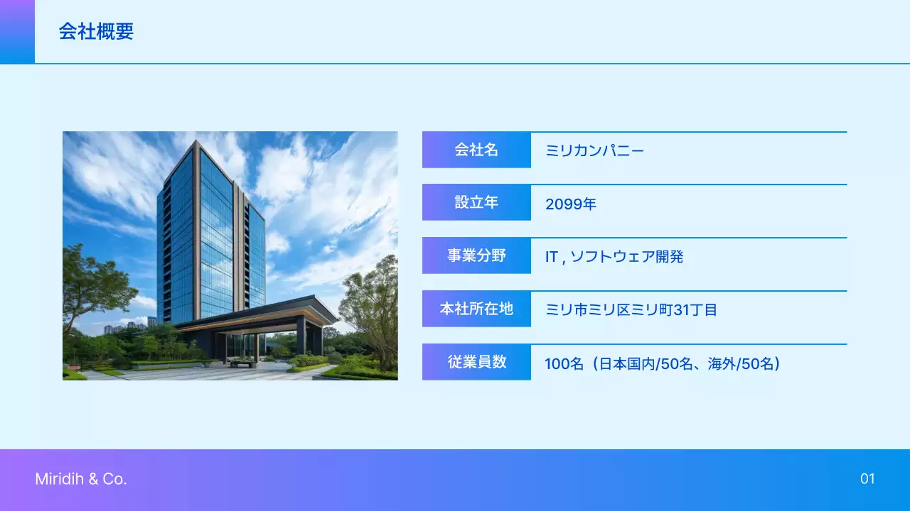 青 シンプル 会社紹介 プレゼンテーション