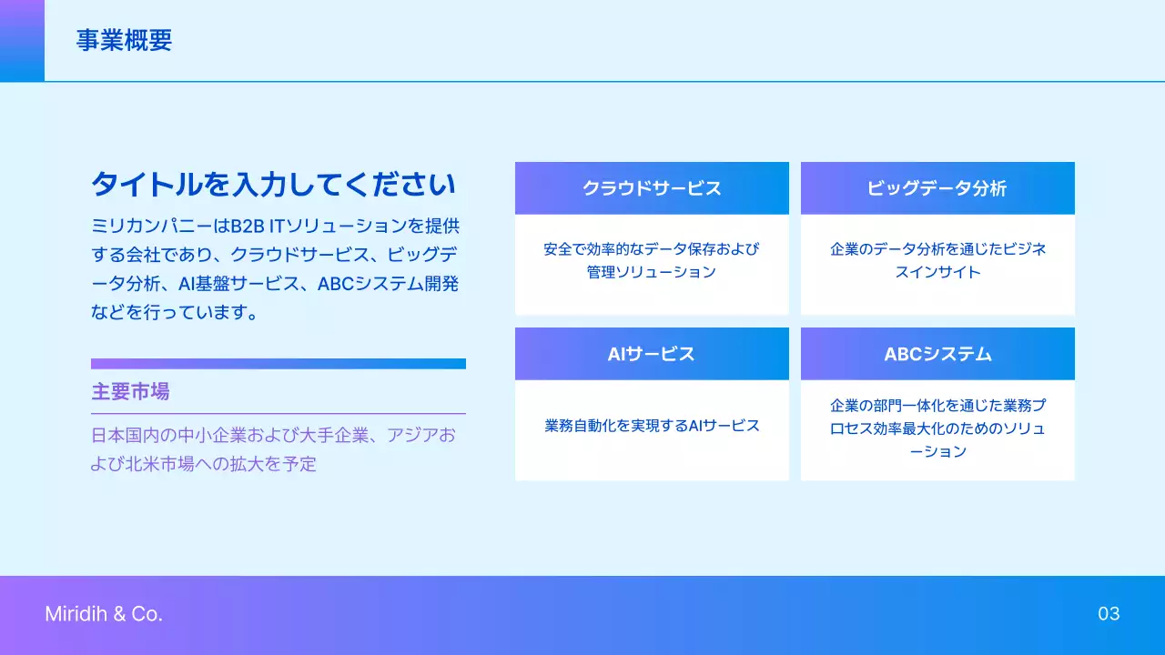 青 シンプル 会社紹介 プレゼンテーション