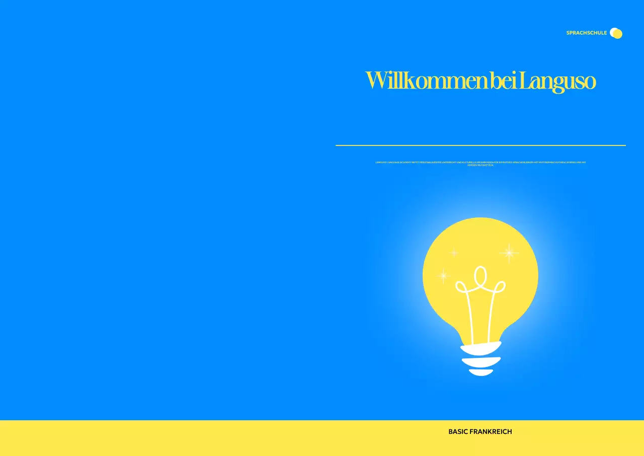 Werbung für eine moderne Fremdsprachenschule mit Glühbirnen-Illustrationen