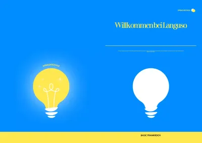 Werbung für eine moderne Fremdsprachenschule mit Glühbirnen-Illustrationen