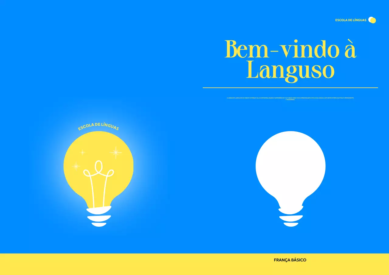 Promover uma escola de línguas estrangeiras moderna com ilustrações de lâmpadas