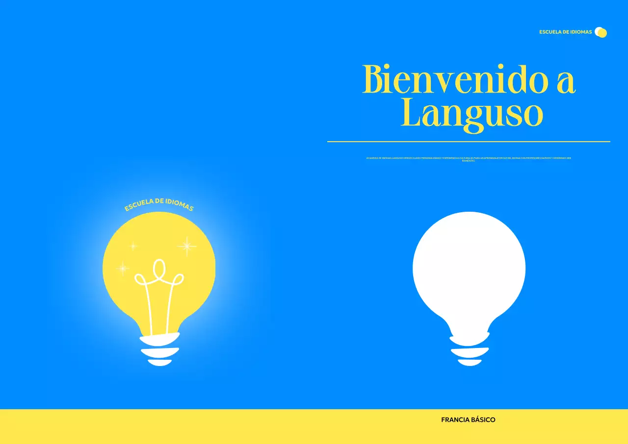 Promocionar una escuela moderna de idiomas extranjeros con ilustraciones de bombillas