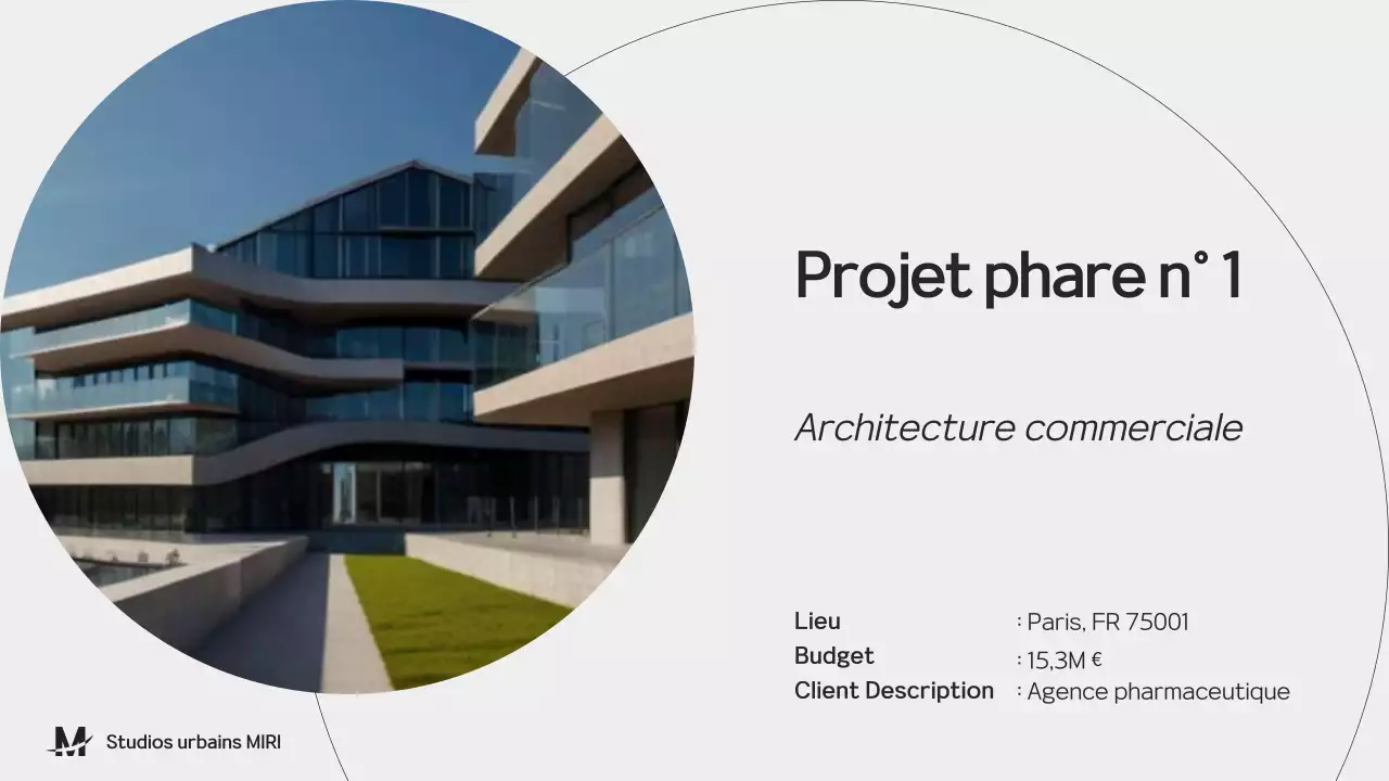 Présentation du portfolio de l'architecture noire et grise