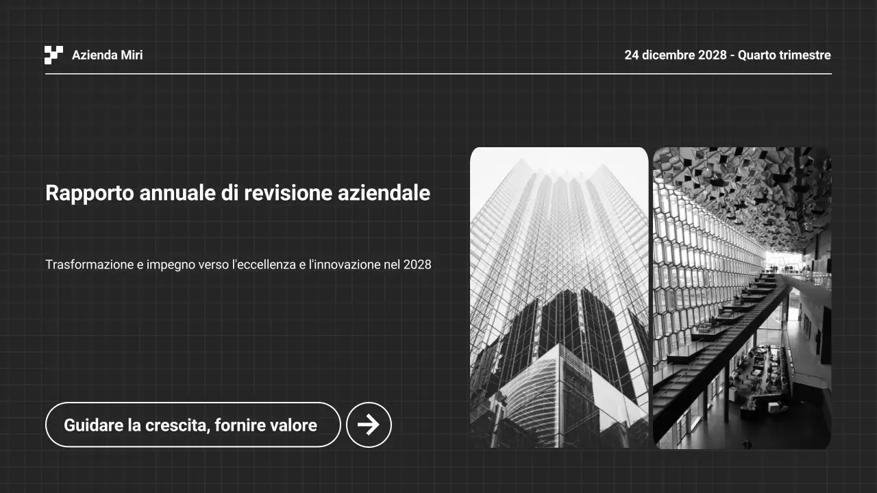 Presentazione della relazione aziendale annuale in bianco e nero