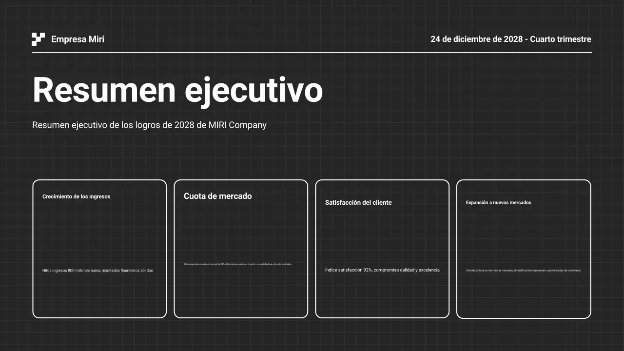 Presentación en blanco y negro del Informe Empresarial Anual