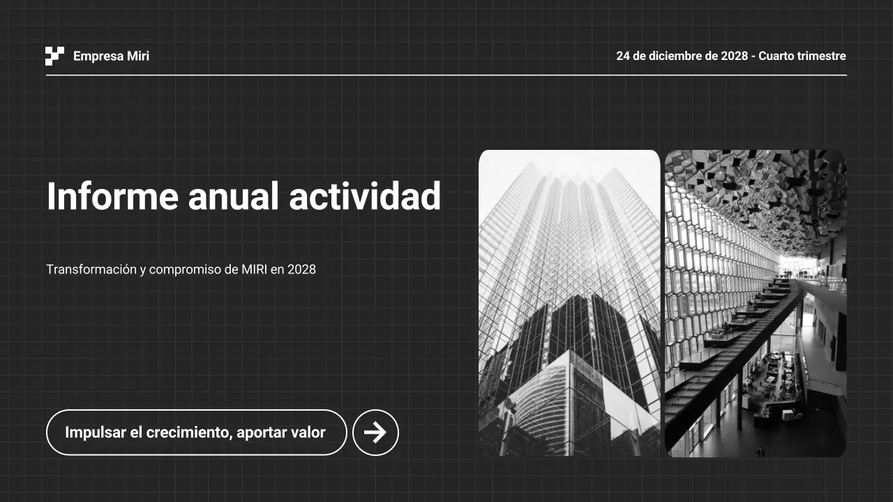 Presentación en blanco y negro del Informe Empresarial Anual