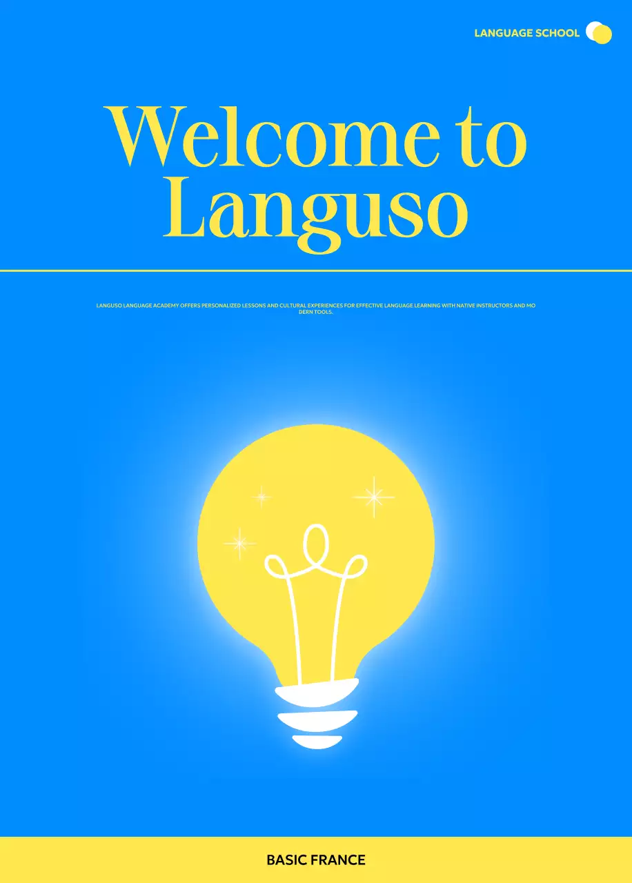 Mempromosikan sekolah bahasa asing modern dengan ilustrasi bola lampu