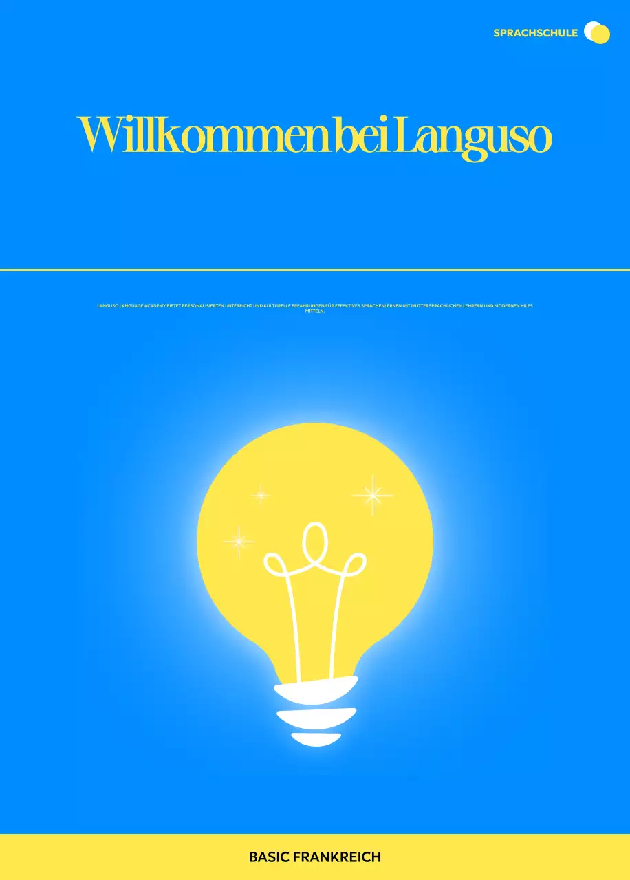 Werbung für eine moderne Fremdsprachenschule mit Glühbirnen-Illustrationen