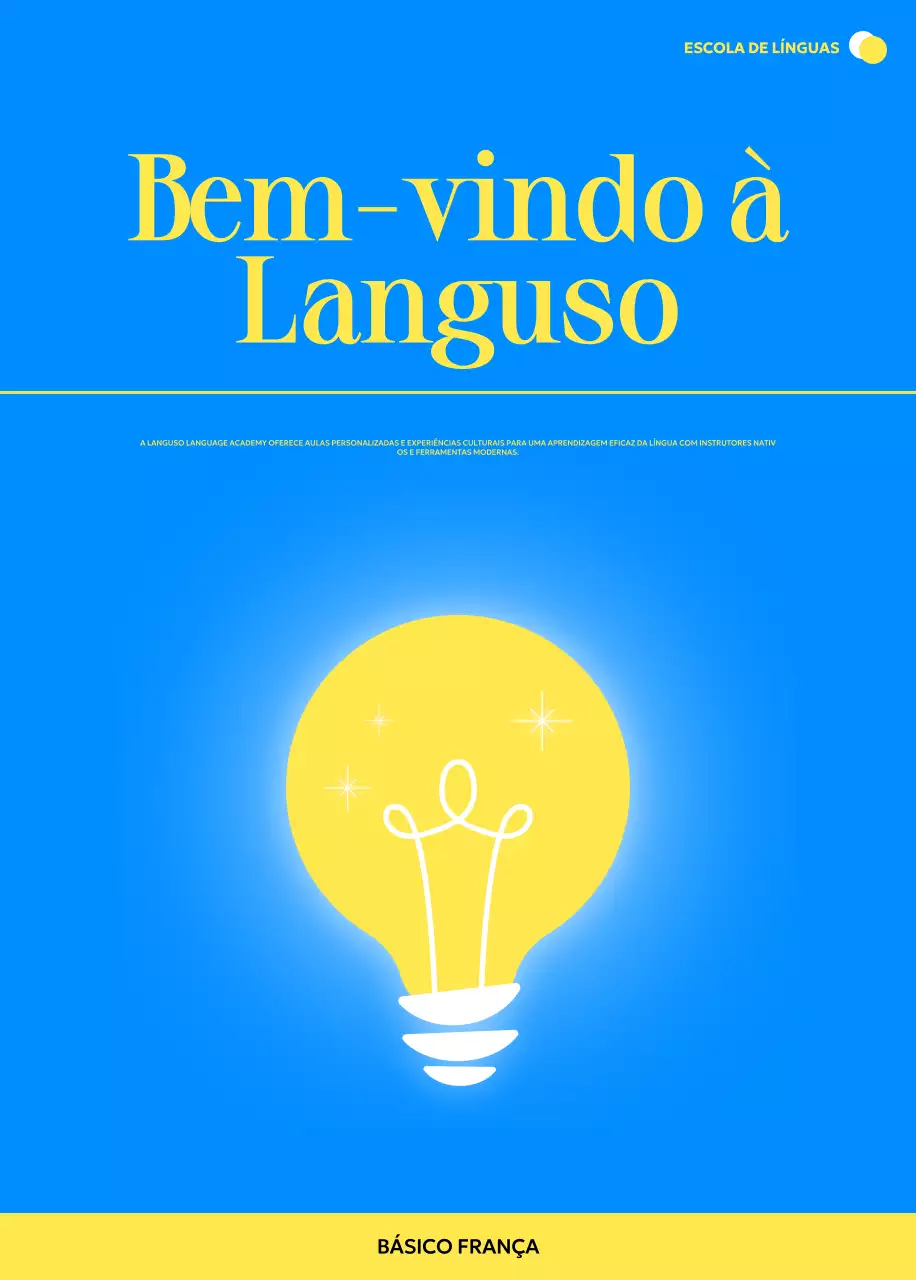 Promover uma escola de línguas estrangeiras moderna com ilustrações de lâmpadas
