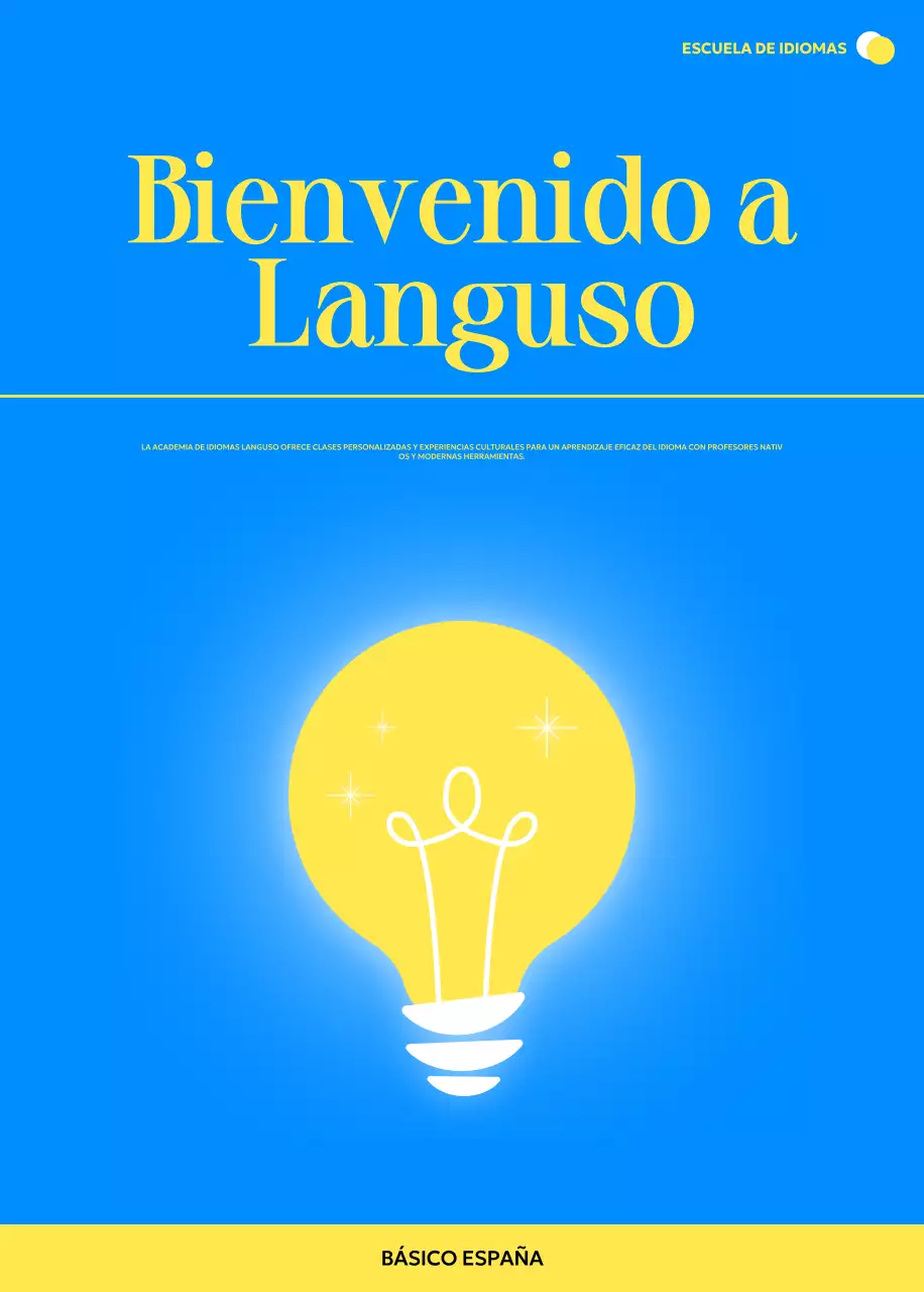 Promocionar una escuela moderna de idiomas extranjeros con ilustraciones de bombillas