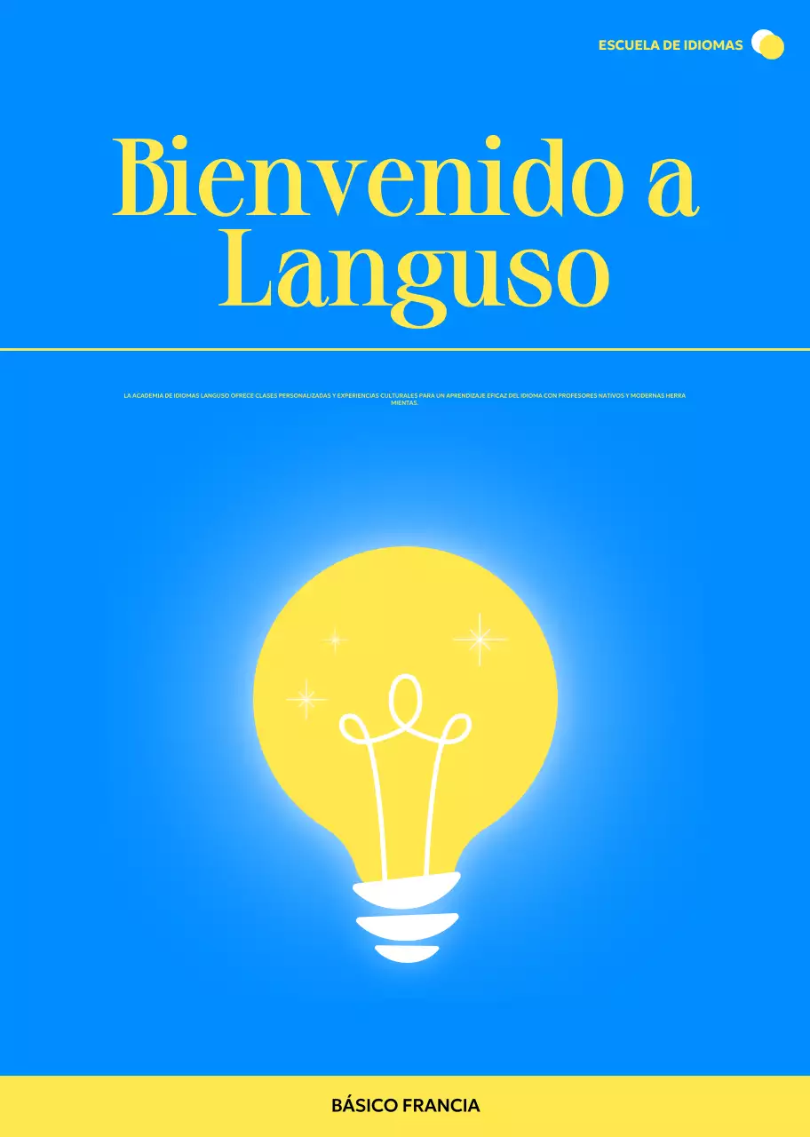 Promocionar una escuela moderna de idiomas extranjeros con ilustraciones de bombillas