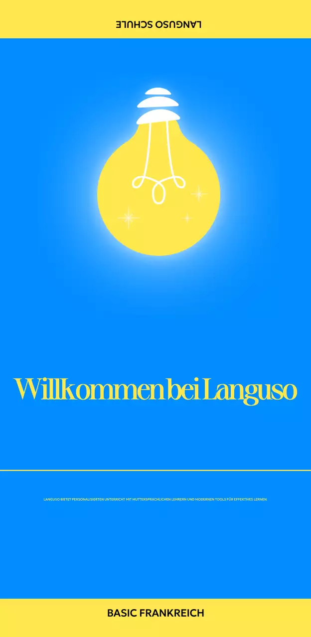 Werbung für eine moderne Fremdsprachenschule mit Glühbirnen-Illustrationen