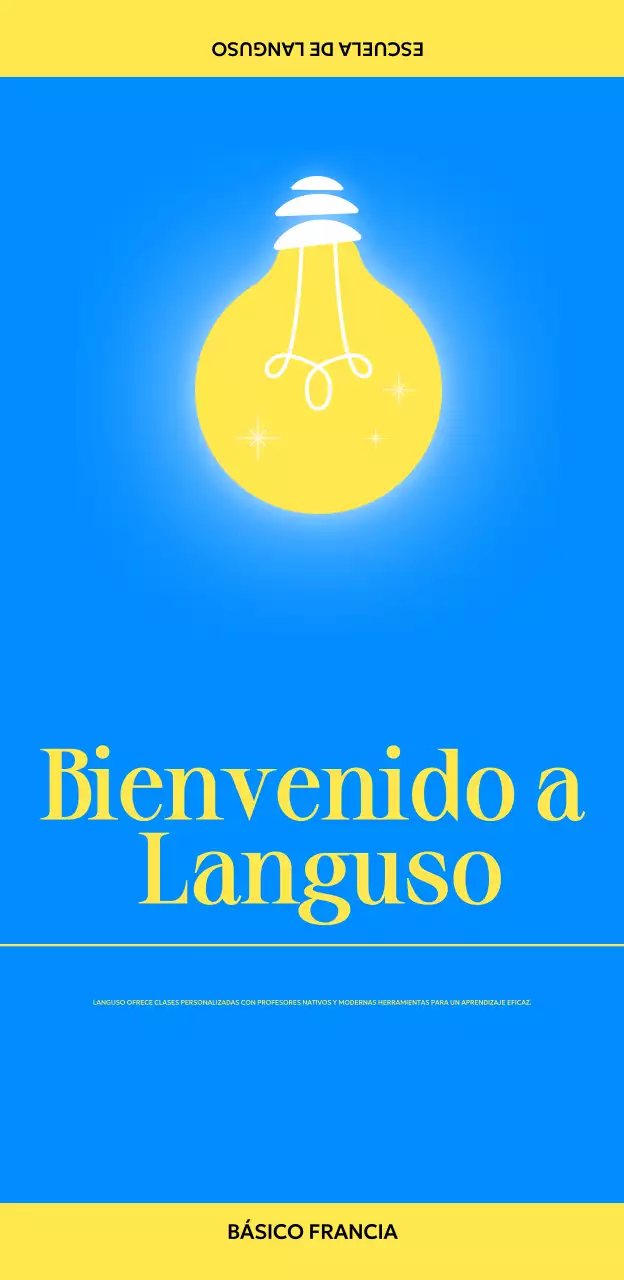 Promocionar una escuela moderna de idiomas extranjeros con ilustraciones de bombillas