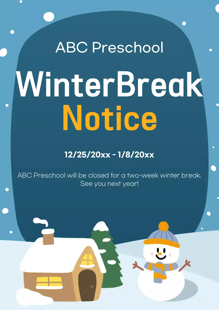 Poster thông báo mùa đông đơn giản màu xanh