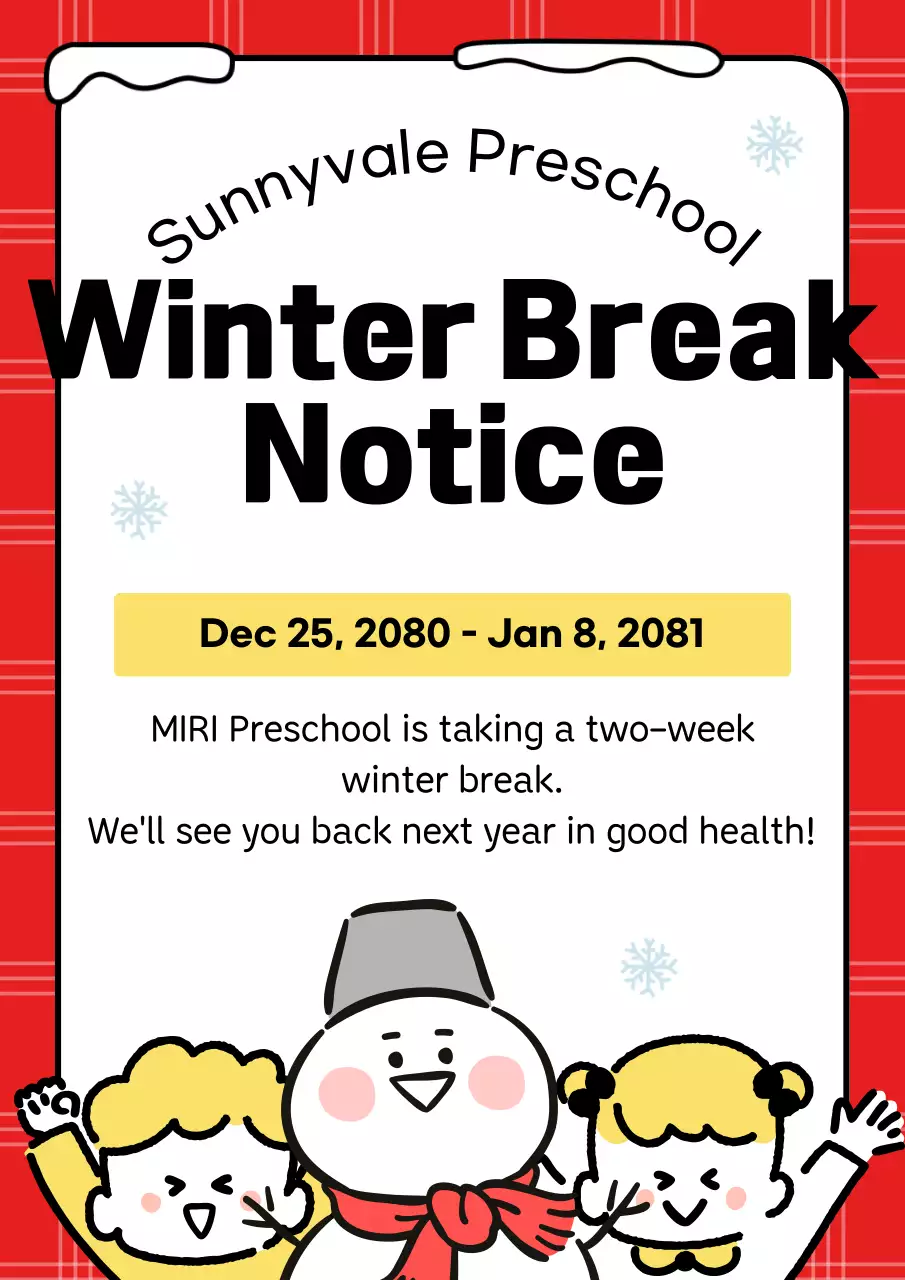 Poster thông báo mùa đông đơn giản màu đỏ