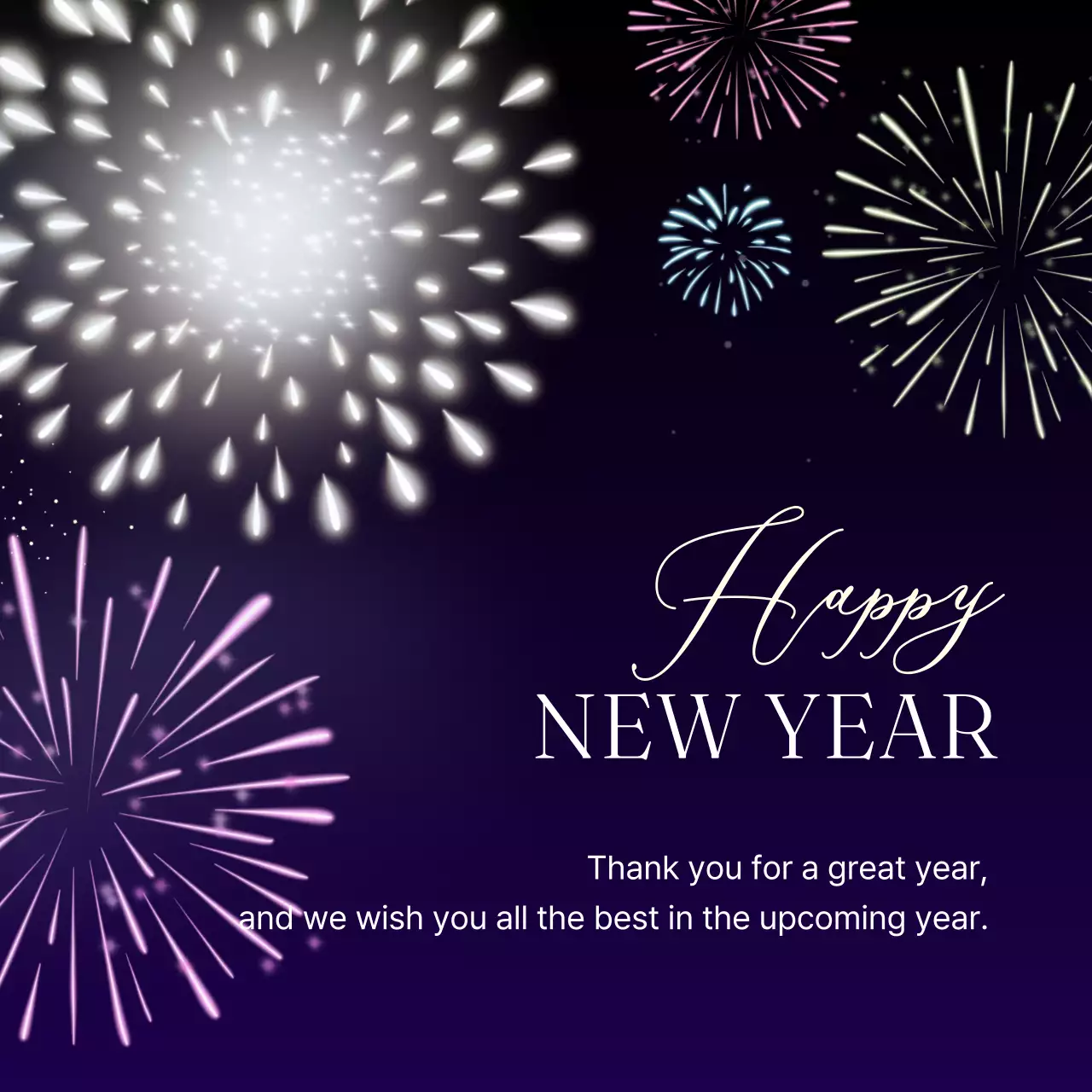 Postagem de mídia social de cartão de ano novo elegante roxo