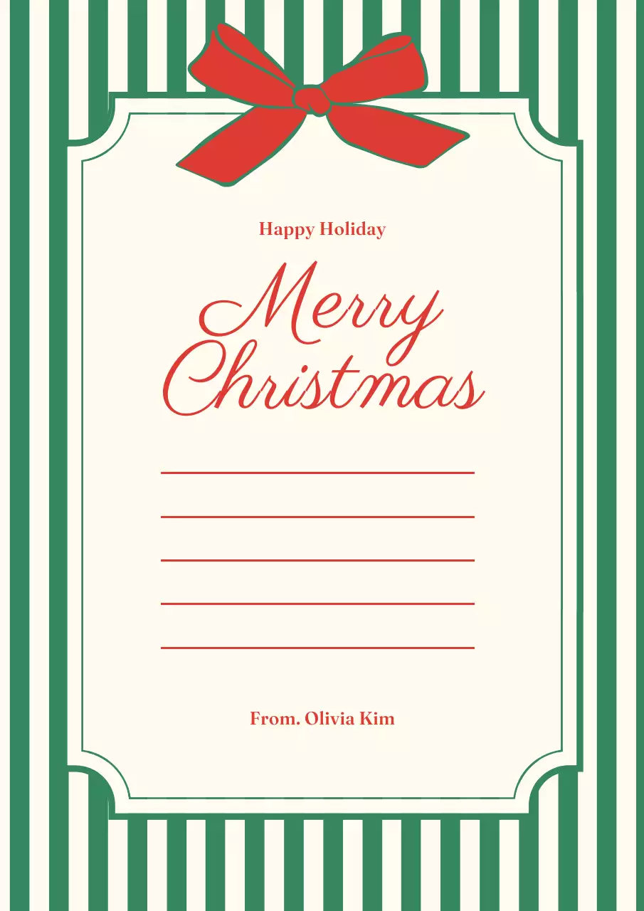 초록 빈티지 크리스마스 리본 카드
