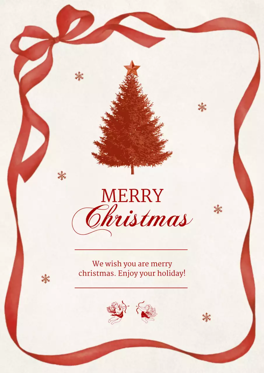 빨강 클래식 리본 크리스마스 카드
