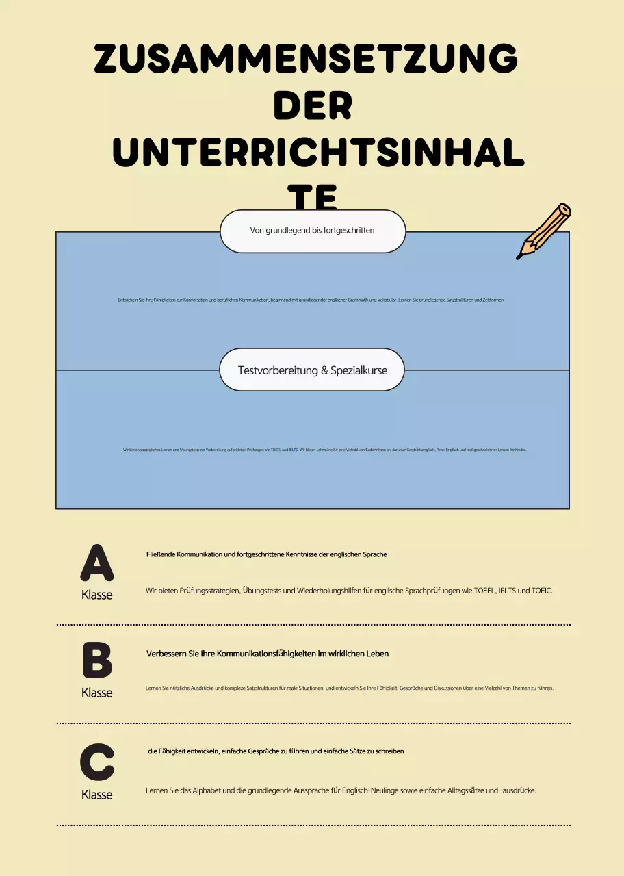 Eine hellblaue Anzeige für den englischen Sprachunterricht